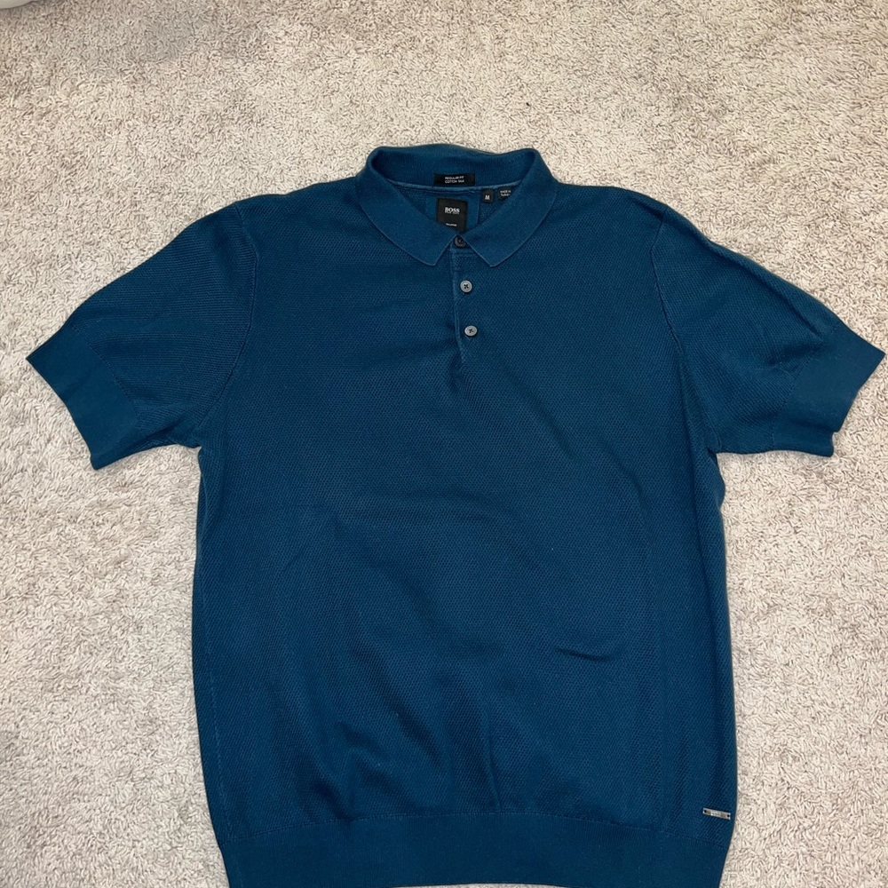BOSS Teal Blue Polo Shirt Classic Knit Design
